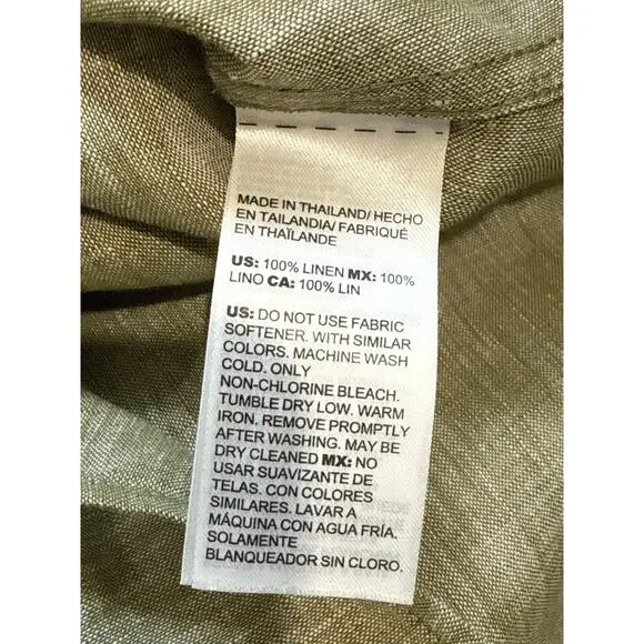 Chicos Fresh Chic Linen Shirt No Iron Women 3/XL Heathered Green Collared Button - Picture 11 of 11